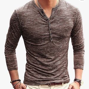 MLANM Casual Slim Fit Basic Henley Men’s Medium
